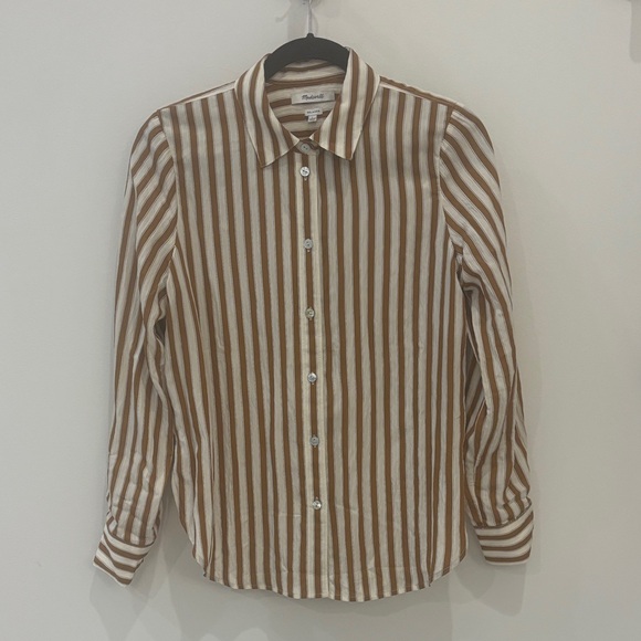 Madewell Brown and White Relaxed Striped Button Down Shirt - Picture 1 of 7